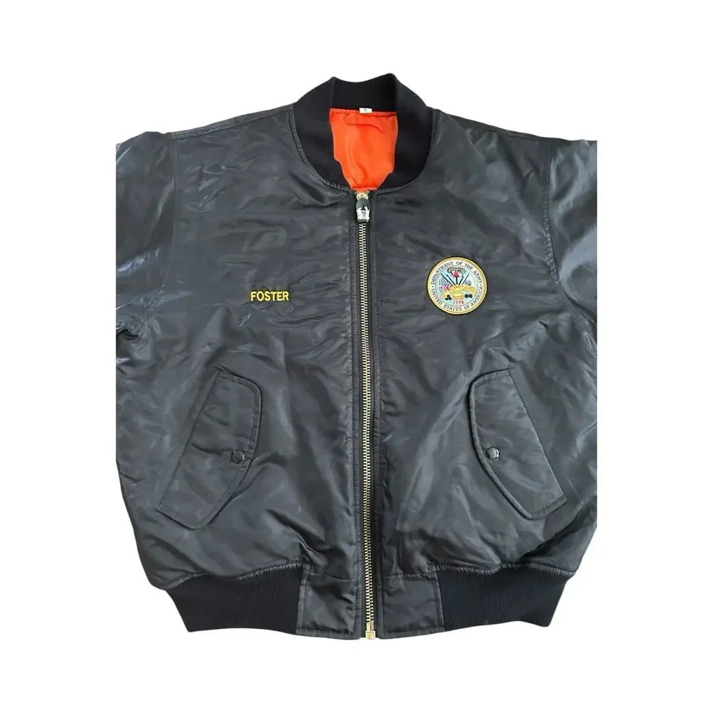 Vintage MA-1 Rothco Ultra Force Jacket Large Black Army Flyer Patches Bomber‎